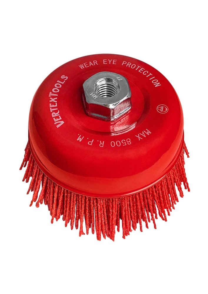 Щетка нейлоновая чашка для УШМ, 100 мм, М14 vertextools 12400-100