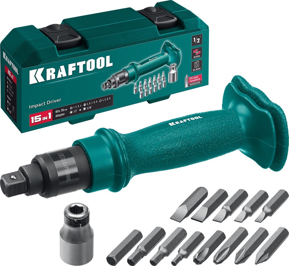 Отвертка KRAFTOOL ID-15 ударно-поворотная 15 предметов 25550-H10_z01