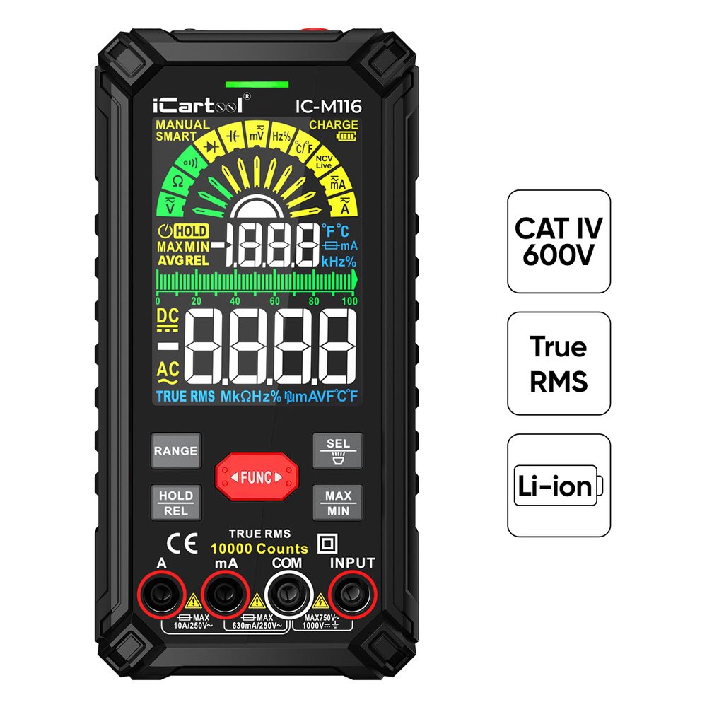 Профессиональный цифровой смарт мультиметр iCarTool CATIII 1000V, СATIV 600V, TrueRMS, AC/DC IC-M116