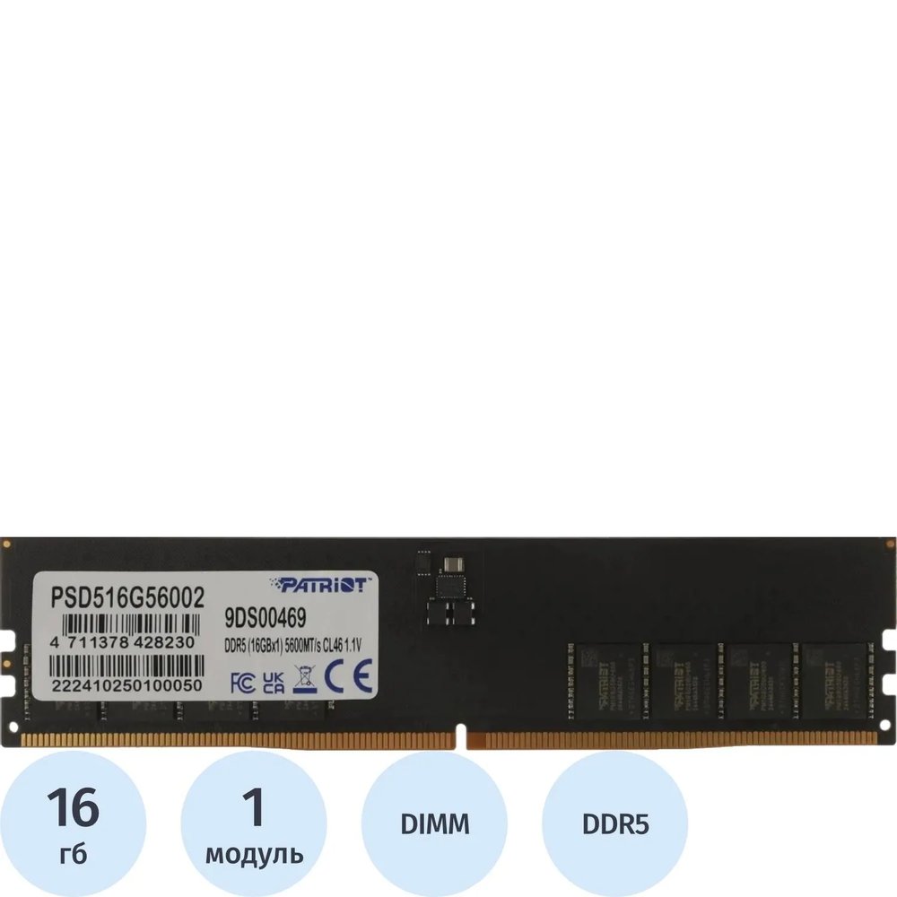 Модуль памяти Patriot DDR 5 DIMM 16Gb 5600Мгц(PSD516G56002)