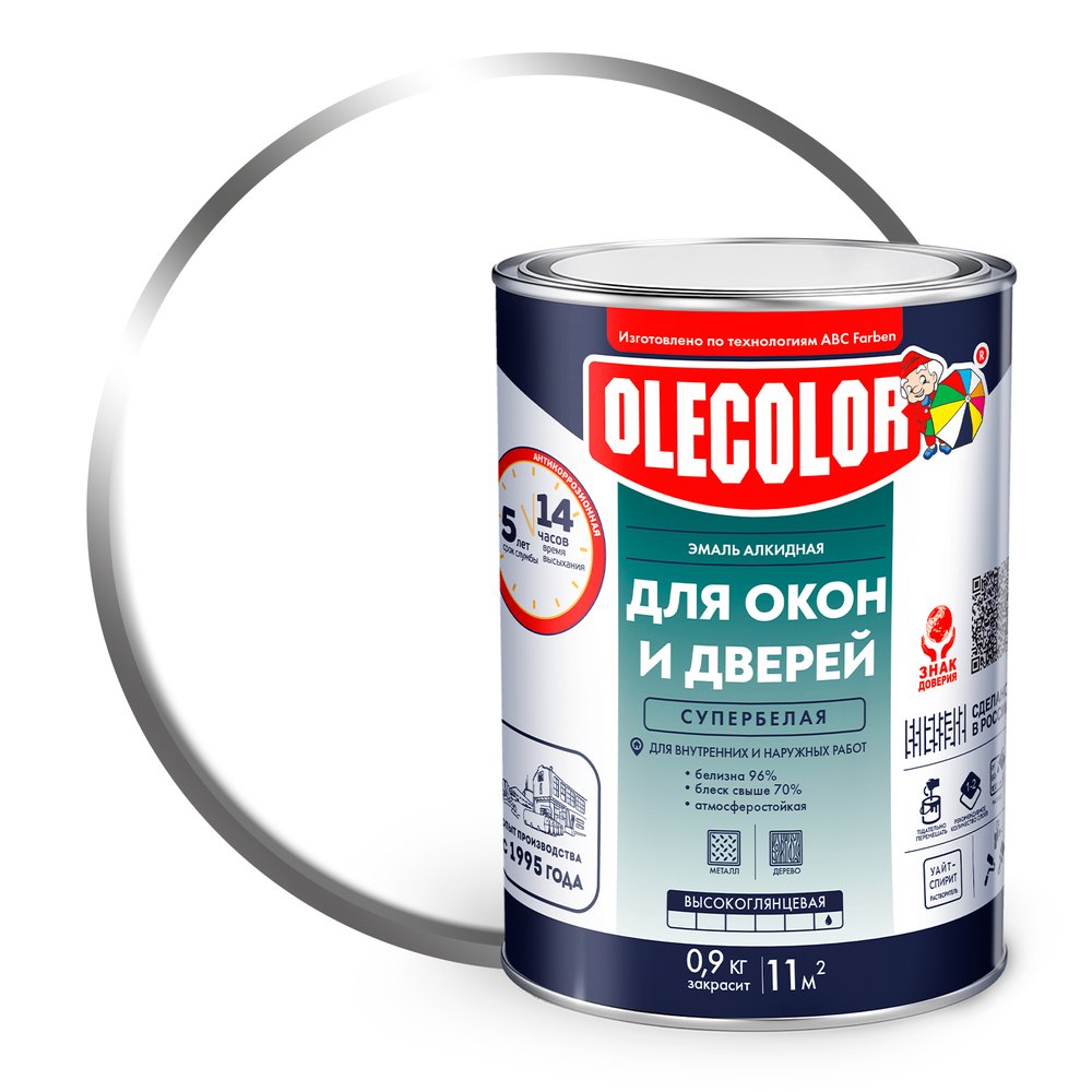 Эмаль для окон и дверей OLECOLOR белый, 0.9 кг 4300001301