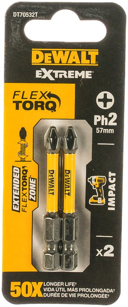 Биты ударные IMPACT Torsion Ph2, 57мм, 2шт. DEWALT DT70532T