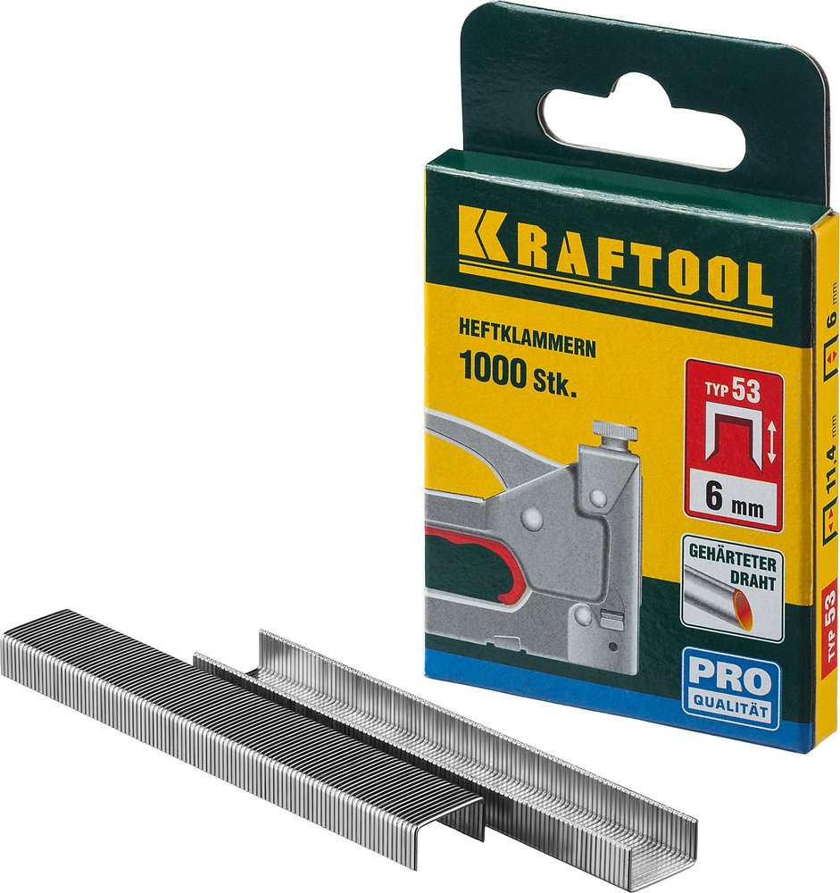 Скобы для степлера KRAFTOOL тип 53 (A /10 /JT21) 6 мм, 1000 шт, калибр 23GA, 31670-06