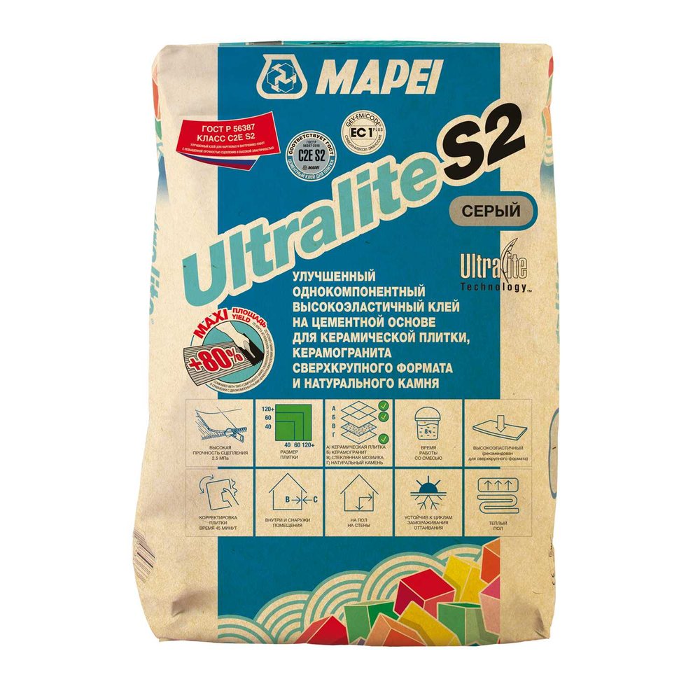 Плиточный клей MAPEI ULTRALITE S2 серый, 15 кг 1201515