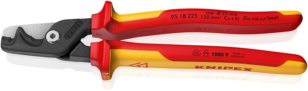 Кабелерез Knipex StepCut XL VDE ступенчатый рез, Ø 23 мм, 225 мм, хром, 2-комп диэлектрические ручки KN-9518225