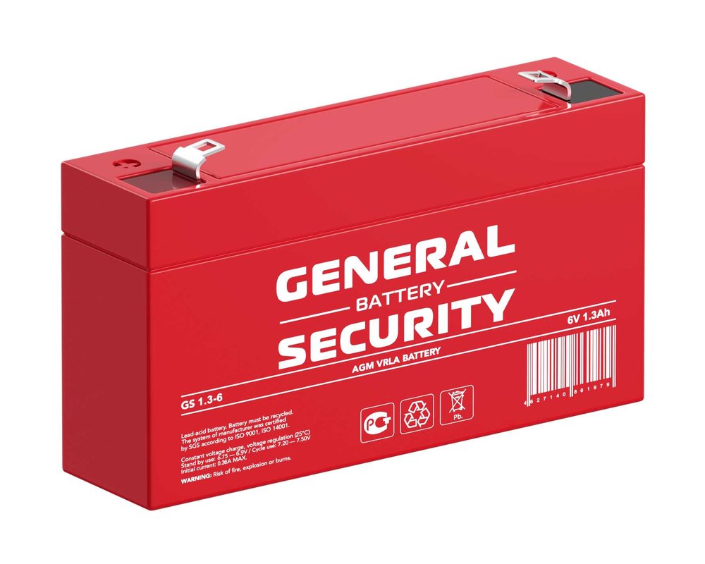 Аккумуляторная батарея General Security GS1.3-6 6В, 1.3 Ач УТ-00001372