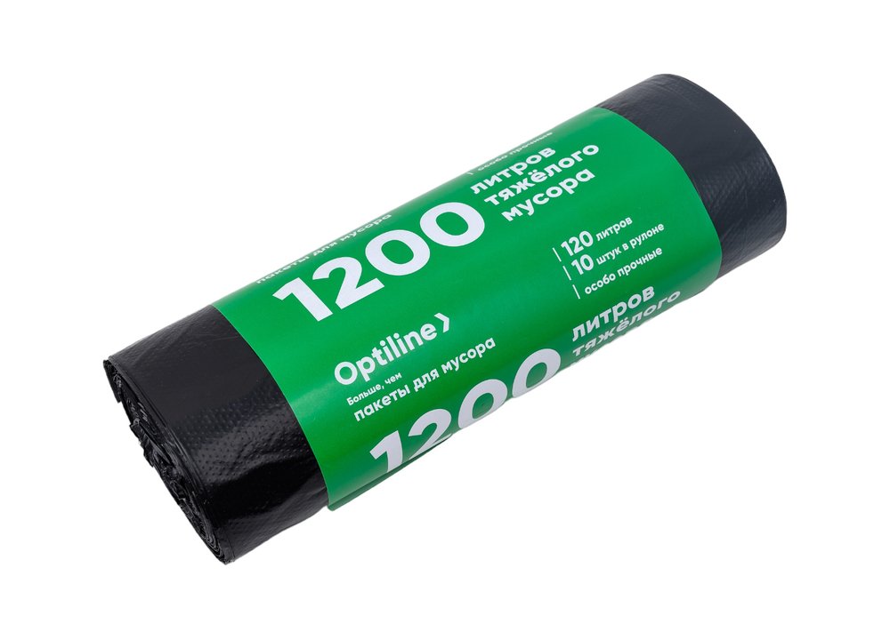Пакеты для мусора ПНД 70x110 см, 120 л, черные, в рулоне 10 шт. Премиум Optiline 23-1019