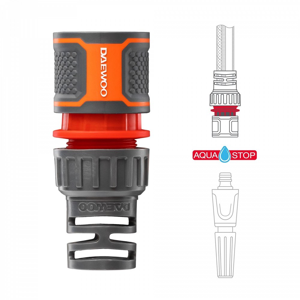Коннектор для шланга (1/2”-5/8”, 12.5-15 мм) c аквастопом DAEWOO DWC 2515