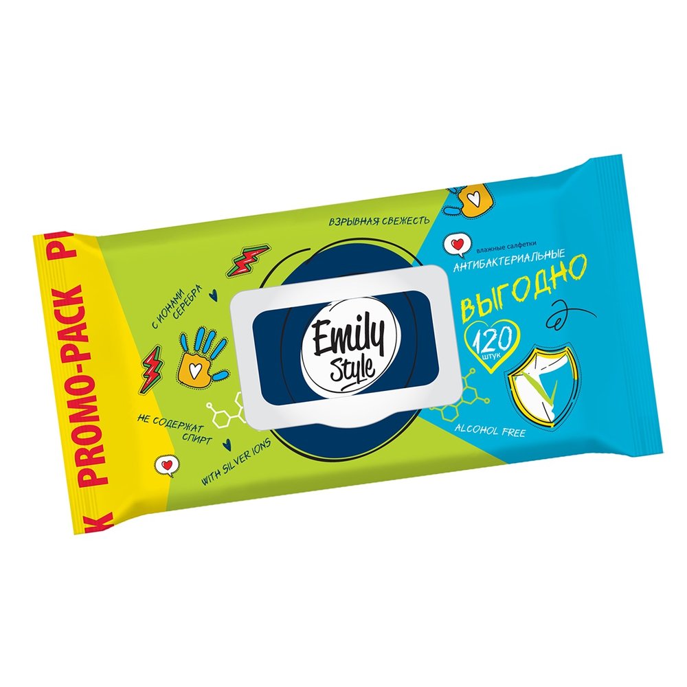 Влажные антибактериальные салфетки Emily Style упаковка 120 шт 275897