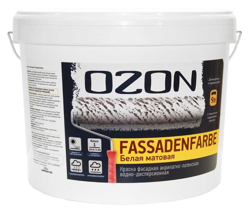 Фасадная краска OZON ВД-АК 112А FASSADENFARBE высококачественная, белая, 9 л, 14 кг ВД-АК-112А-14