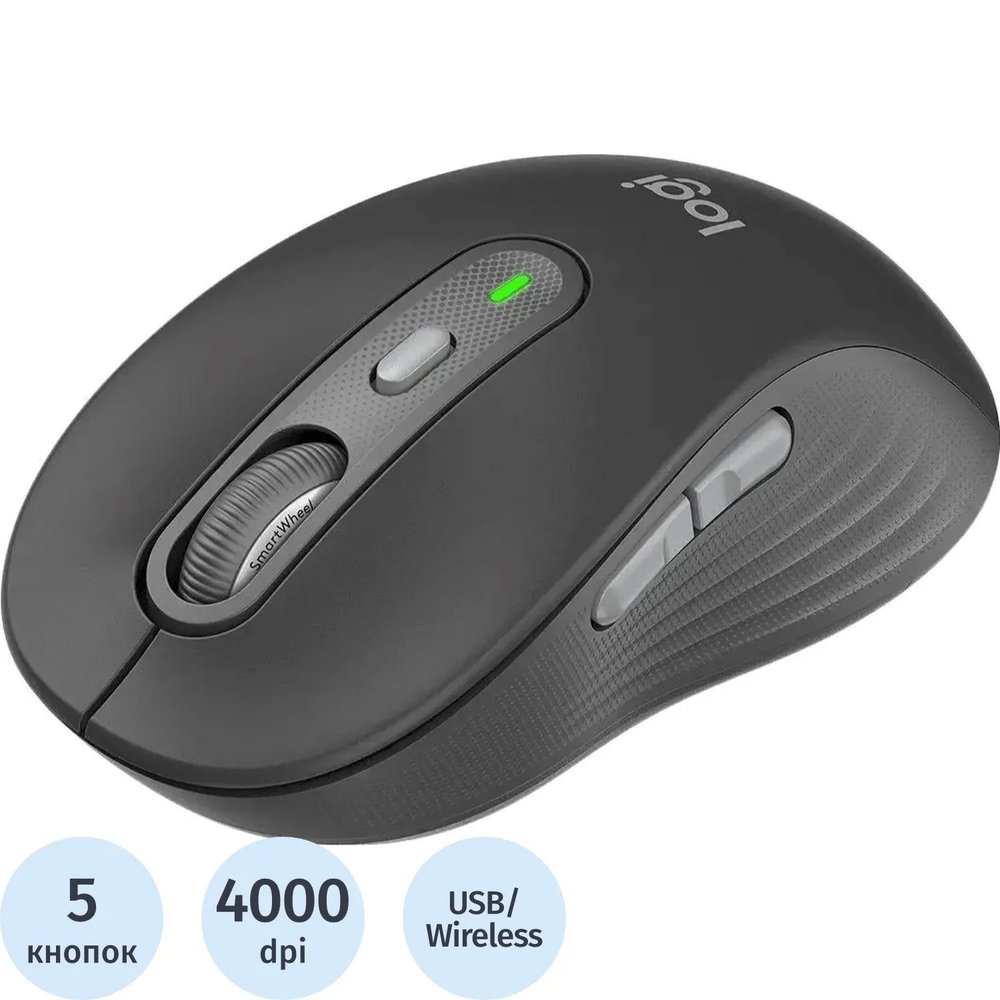 Мышь компьютерная Logitech M750 4000dpi BT/USB 5but(910-006269)графит