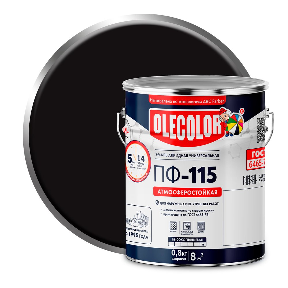 Эмаль OLECOLOR ПФ-115 черный, 5 кг 4300002458