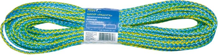 Вязаный полипропиленовый шнур с сердечником 6мм, 20м, 90-110кгс СИБРТЕХ Радуга Россия 93954