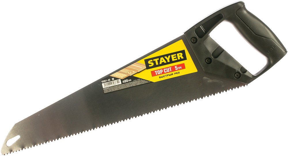 Ножовка ударопрочная пила Stayer 'TopCut' 400 мм, 5 TPI, быстрый рез поперек волокон, для крупных и средних заготовок, 15061-40_z02