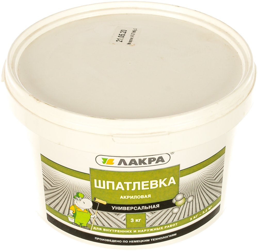Шпатлевка акриловая универсальная для внутренних и наружных работ 3кг Лакра 90005285940