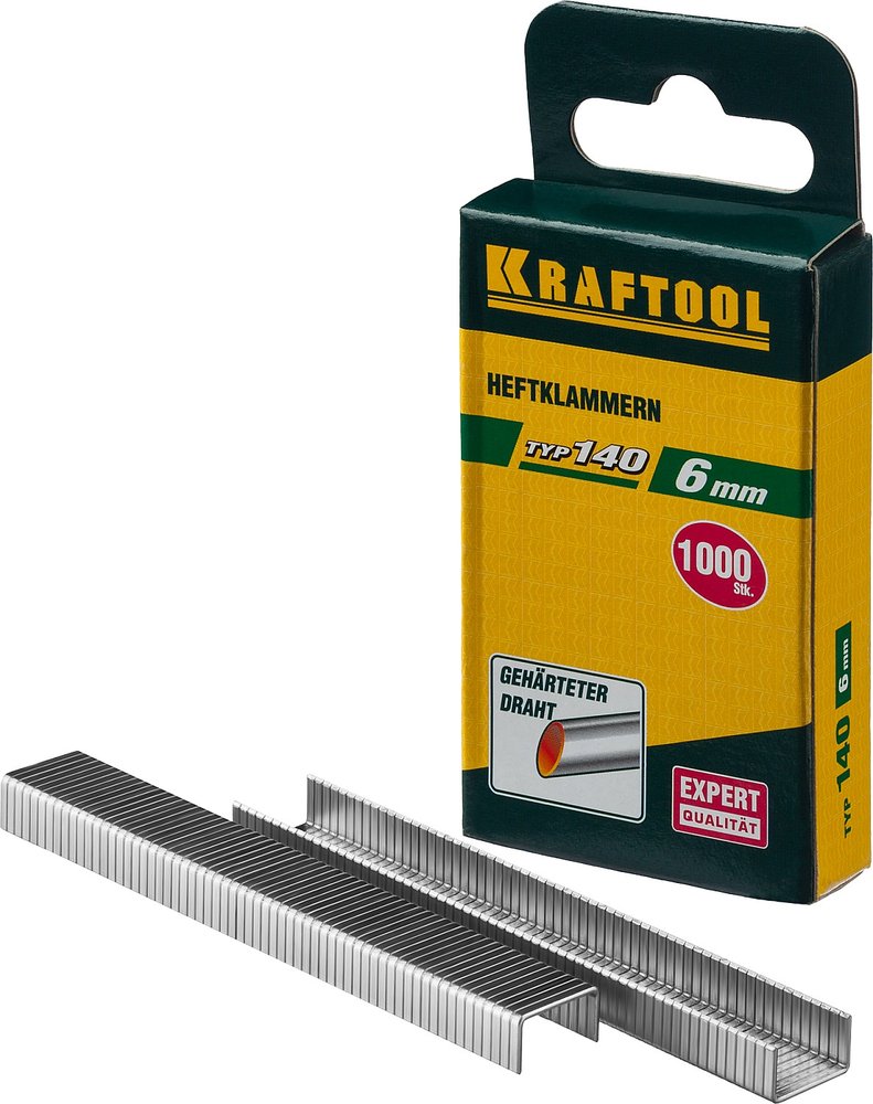 Скобы для степлера KRAFTOOL тип 140 (G/11/57) , калибр 20GA, 6мм, 1000шт 31680-06