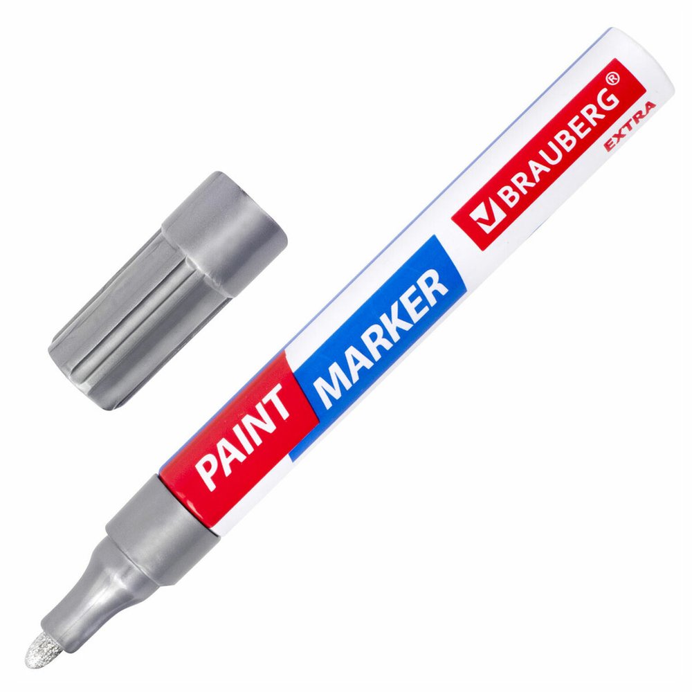 Лаковый маркер-краска BRAUBERG EXTRA paint marker 4 мм, серебряный, улучшенная нитро-основа, 151982