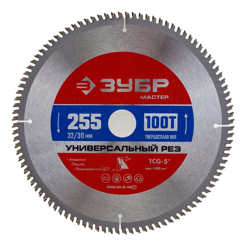 Диск пильный по алюминию ЗУБР Универсальный рез 255x32/30 мм, 100Т 36916-255-32-100_z01