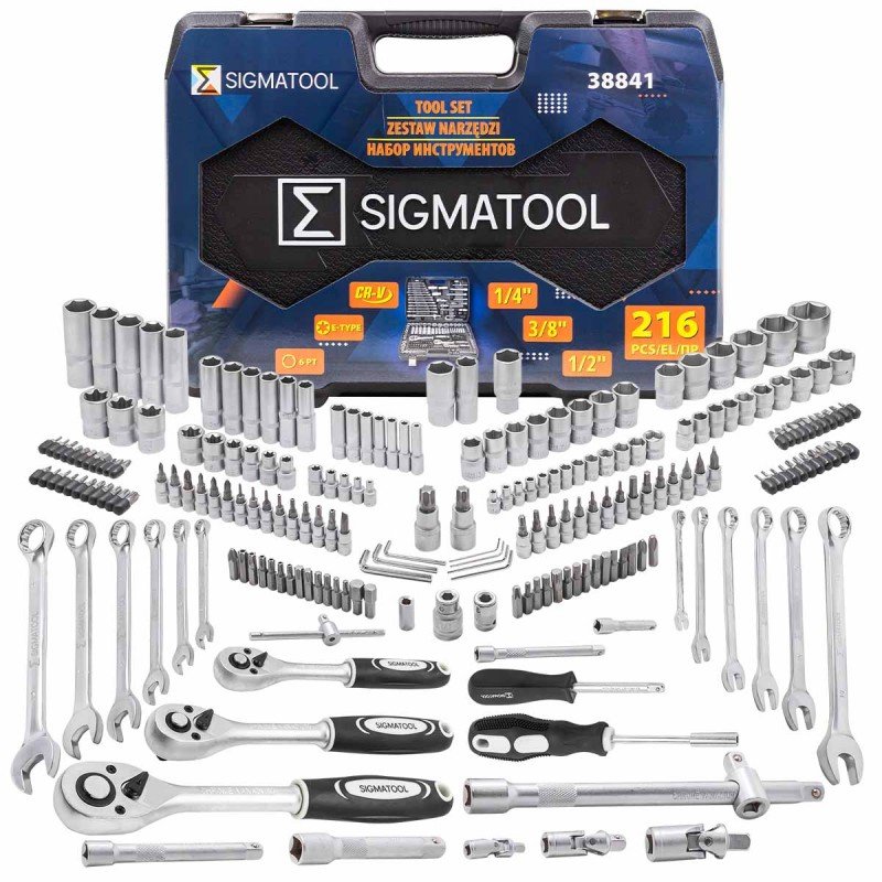 Набор инструментов SIGMATOOL 216пр. 1/4', 3/8', 1/2' (6гр.) Sigmatool-38841(58944)