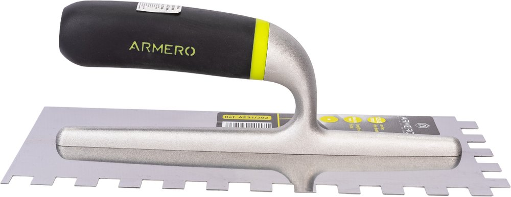 Зубчатая гладилка из нержавеющей стали Armero 280х130 мм, 12x12 мм AM12-292/A231/292