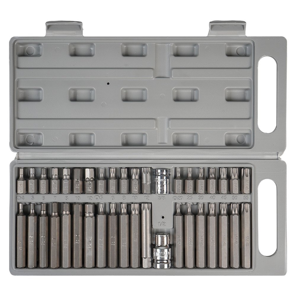 Набор бит вставок TORX, SPLINE, HEX в кейсе (3/8', 30 мм и 75 мм, адаптеры 1/2' и 3/8' DR, 40 предметов) Airline AT-B-52