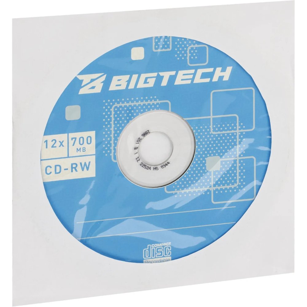Носители информации Bigtech YCDRWB003 CD-RW/700МБ/12x/1шт конверт белый