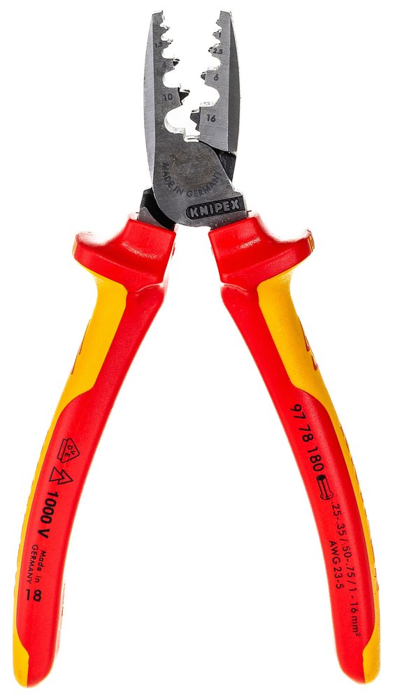 Пресс-клещи для обжима контактных гильз KNIPEX VDE, кол-во гнезд: 9, L-180 мм KN-9778180SB