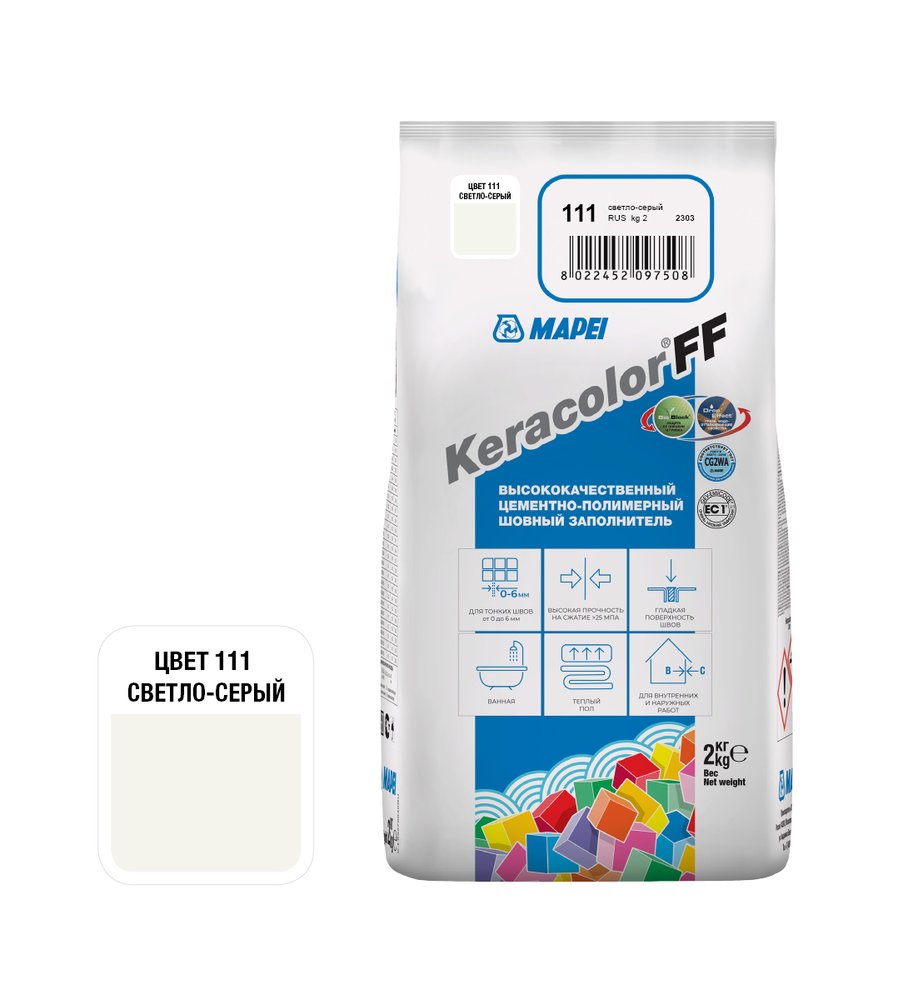 Затирка MAPEI KERACOLOR FF № 111/2кг (Светло-серый) 5QA011102A