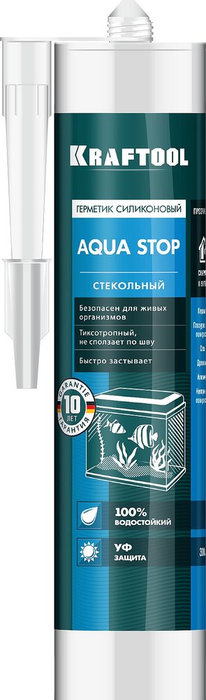 Силиконовый герметик KRAFTOOL KRAFSeal GX107 AQUA STOP 300 мл, стекольный, прозрачный 41256-2