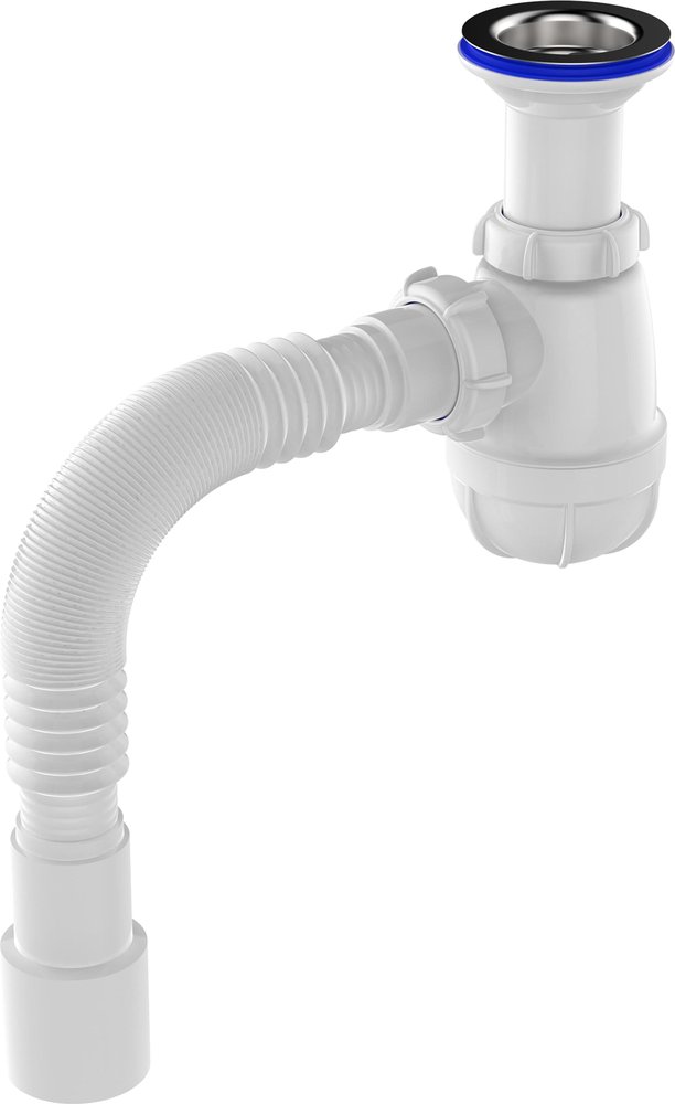 Сифон для кухни Aquant 1 1/2'х40 с удлинённой горловиной с мет.реш. c г.т. 40x40/50  B0515-17-MR