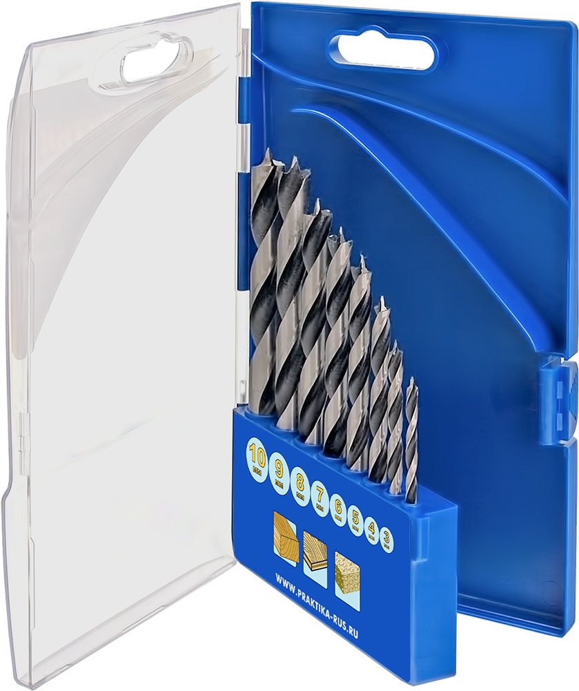 Набор сверл по дереву Профи (8 шт, 3-10 мм) ПРАКТИКА 640-360