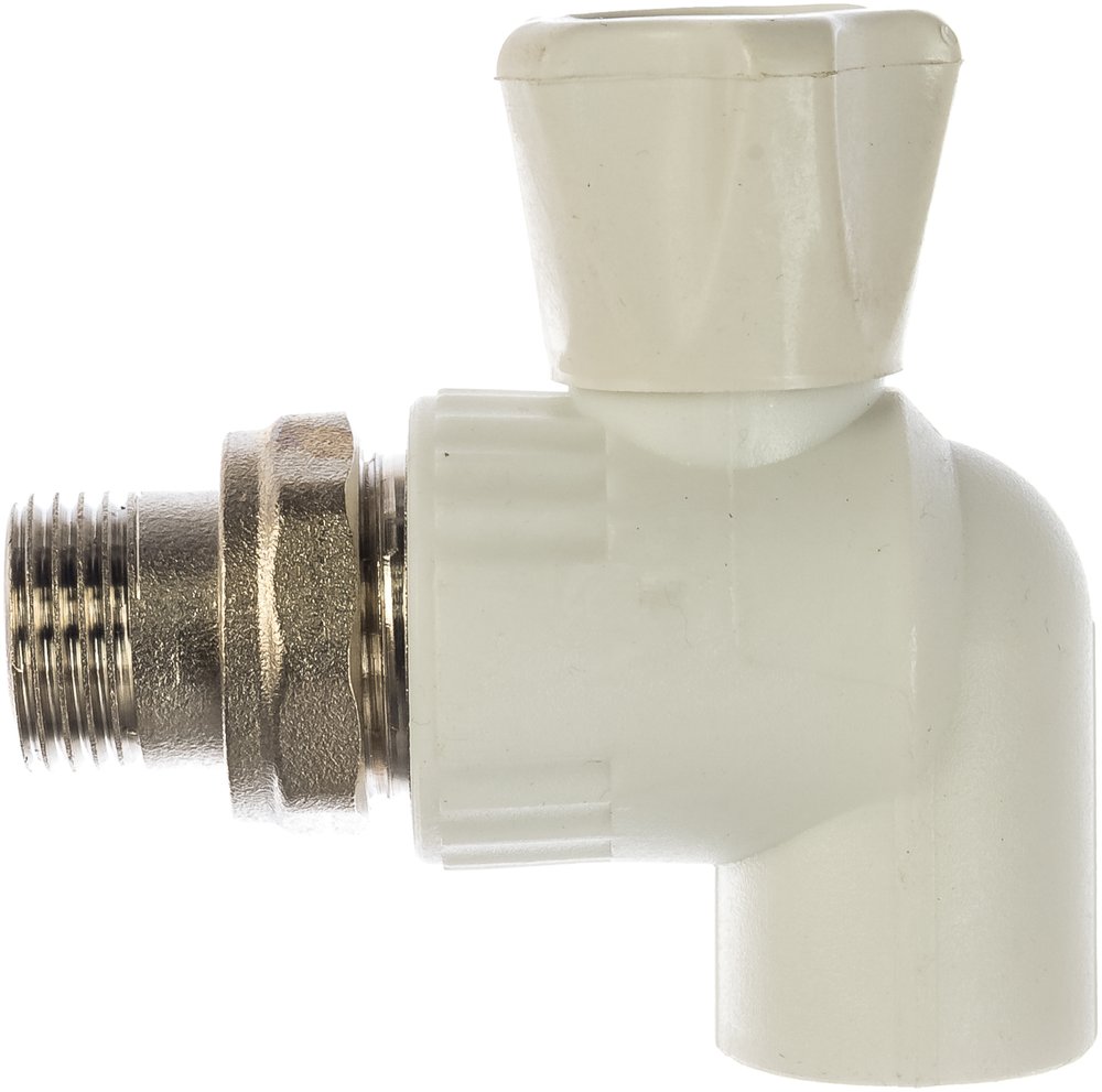 Шаровый кран VALFEX PP-R белый, 20х1/2 дюйма НР, угловой для радиатора 10148020 007-7677