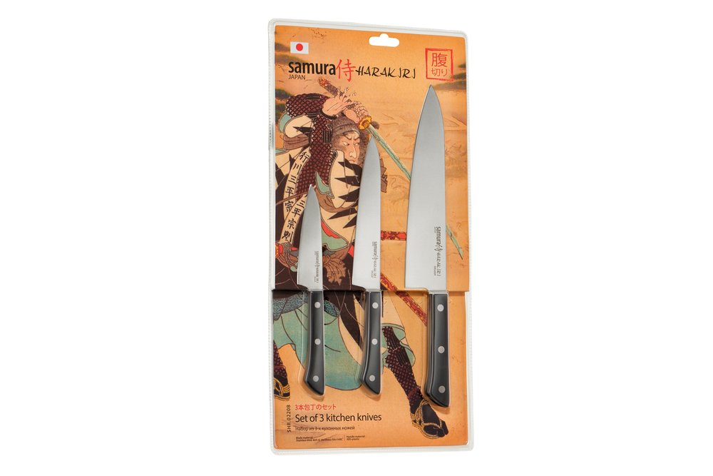 Набор ножей 3 в 1 Samura 'HARAKIRI' 11, 23, 85, коррозионно-стойкая сталь, ABS пластик SHR-0220B/K