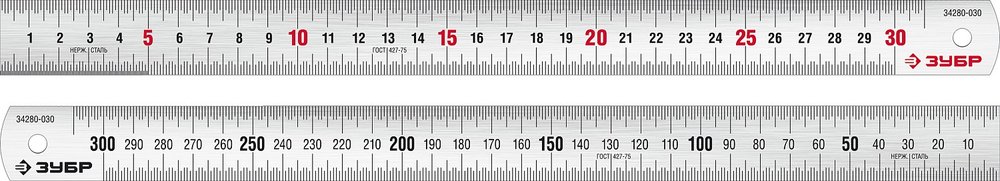 Про-30 Усиленная нержавеющая линейка 0,30 м ЗУБР 34280-030