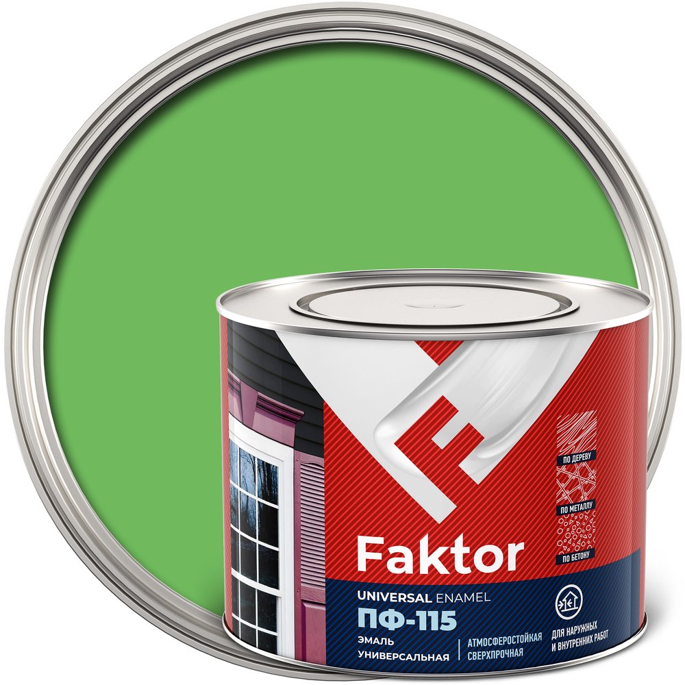 Универсальная эмаль ПФ-115 ЯРОСЛАВСКИЕ КРАСКИ FAKTOR салатная, банка1,9 кг 214724
