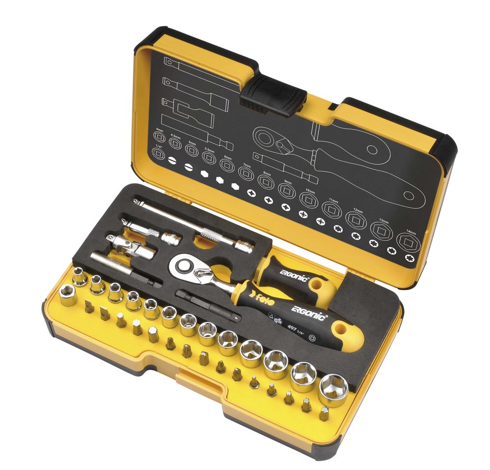 Набор бит Felo ERGONIC SL/ND/PH/Tx/SQ/BH/MS с трещоткой и рукояткой в кейсе, 36 шт 05783656