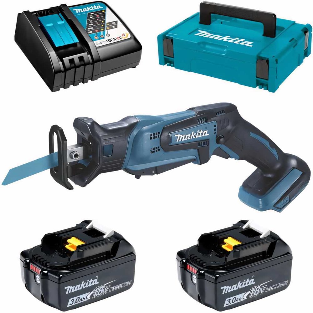 Аккумуляторная сабельная пила Makita LXT 18 В, ход 13 мм, рез 50 мм, 2x3.0 Ач, ЗУ DJR185RFE