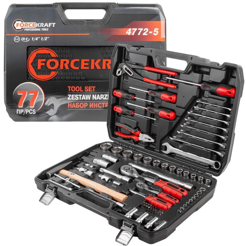 Набор инструментов Forcekraft 77пр. 1/4', 1/2' (6гр.)(4-32мм) FK-4772-5(56417)