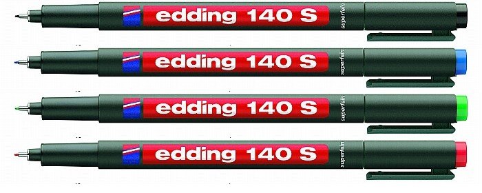 Набор маркеров для пленок и ПВХ EDDING E-140 permanent 0.3мм черный, красный, зеленый, синий 09-3995-9