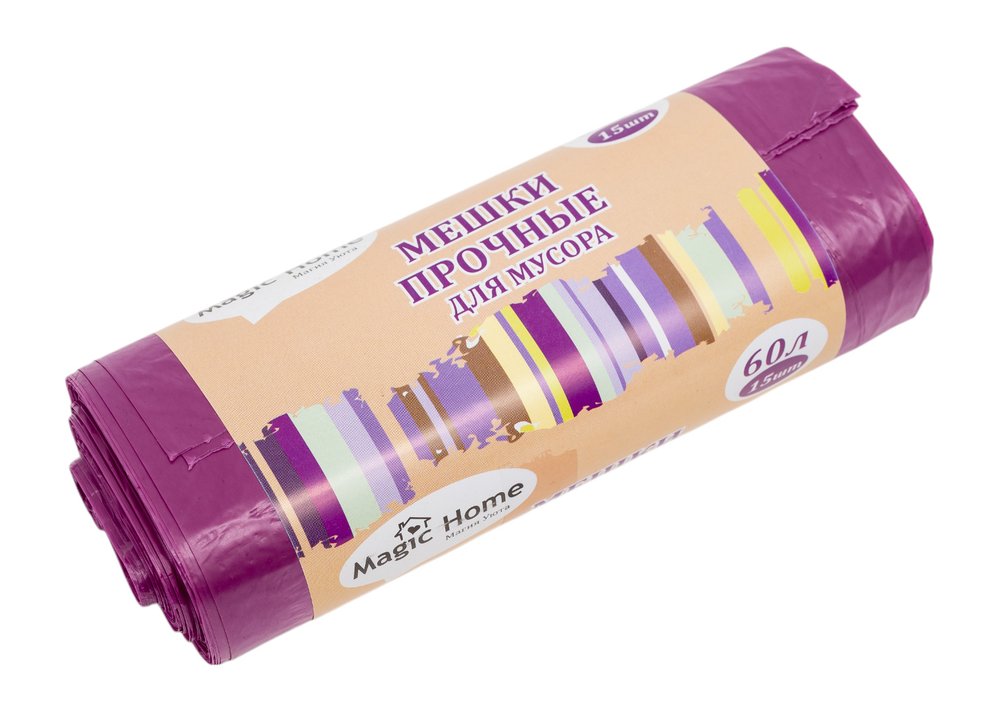 Мешки для мусора 60 л, 15 шт, HD-LDPE, 17 мкм, сиреневые Magic Home ANTELLA 28304