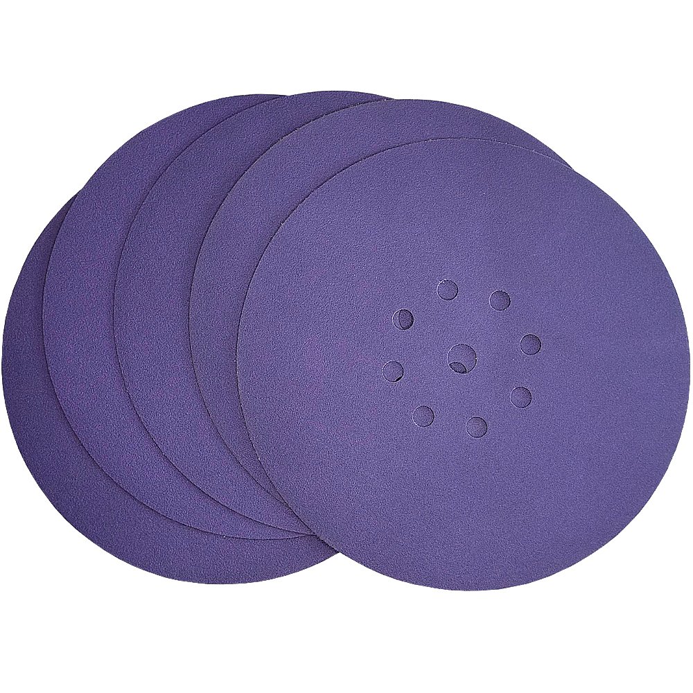 Диск шлифовальный Purple Film на пленочной основе 8+1 отв., 225 мм, Р120, 5 шт Abraforce 165492