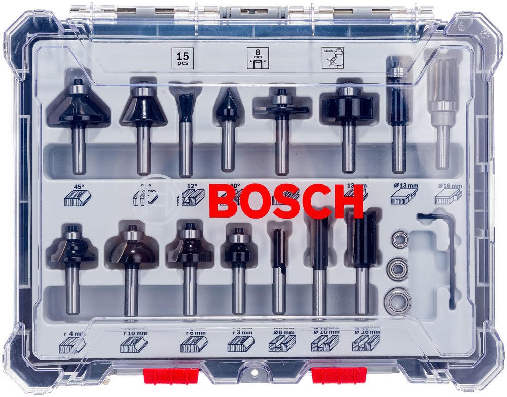 Набор фрез смешанный (15 шт, хвостовик 8 мм) Bosch 2607017472