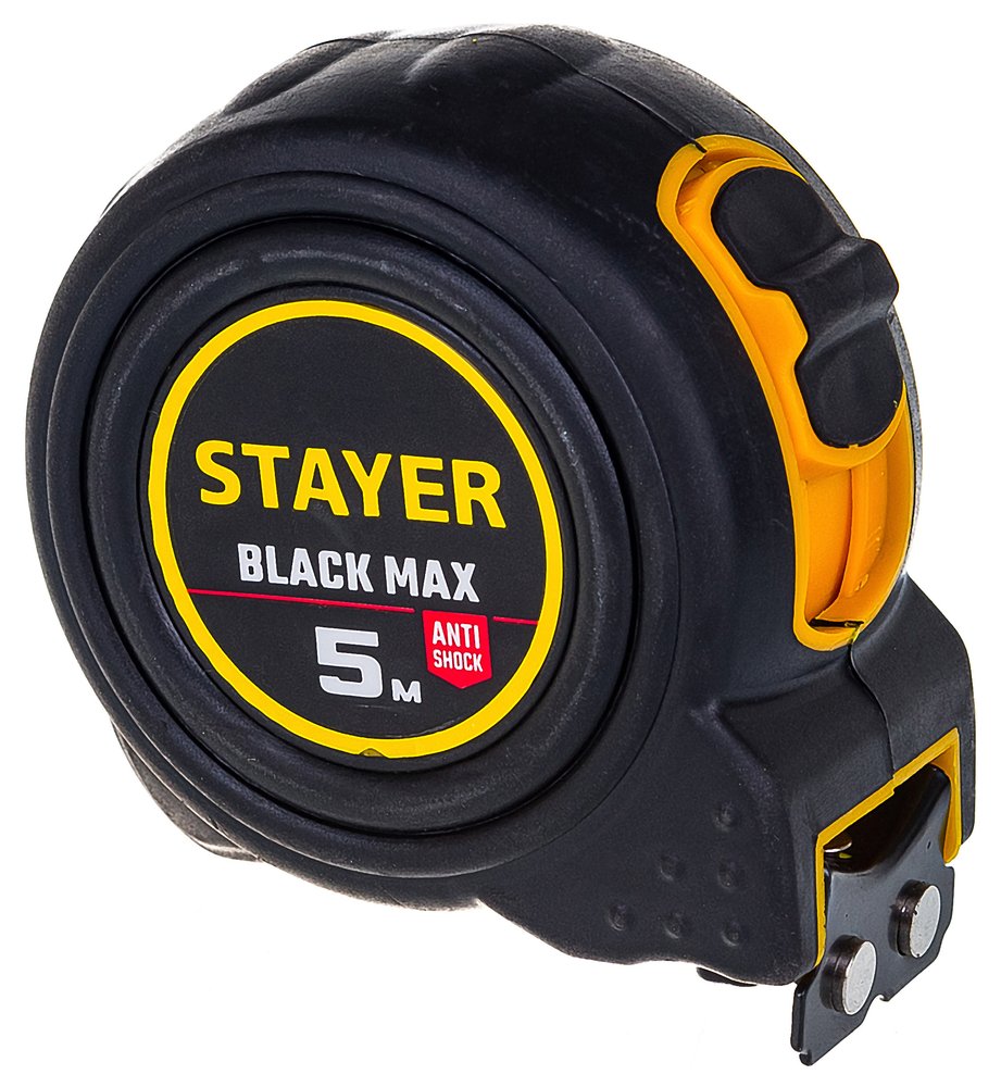 Рулетка Stayer BlackMax 5м / 25мм в ударостойком полностью обрезиненном корпусе и двумя фиксаторами 3410-05-25_z02