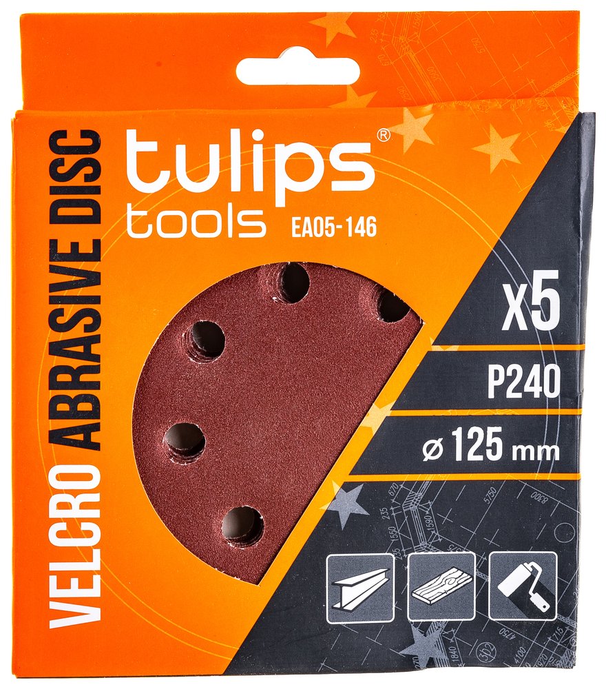 Диск шлифовальный с липучкой (5 шт, 125 мм, P240) Tulips tools EA05-146