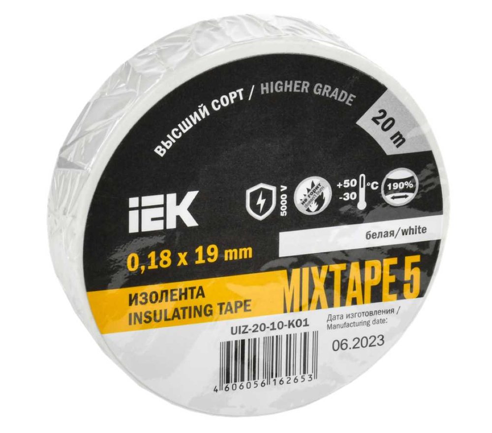 Изолента ПВХ 19мм белая 20м IEK ИЭК UIZ-20-10-K01 9820854