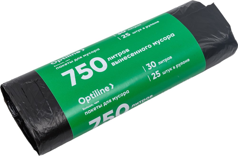 Пакеты для мусора ПНД 50x60 см, 30 л, черные, в рулоне 25 шт. Optiline 23-0273