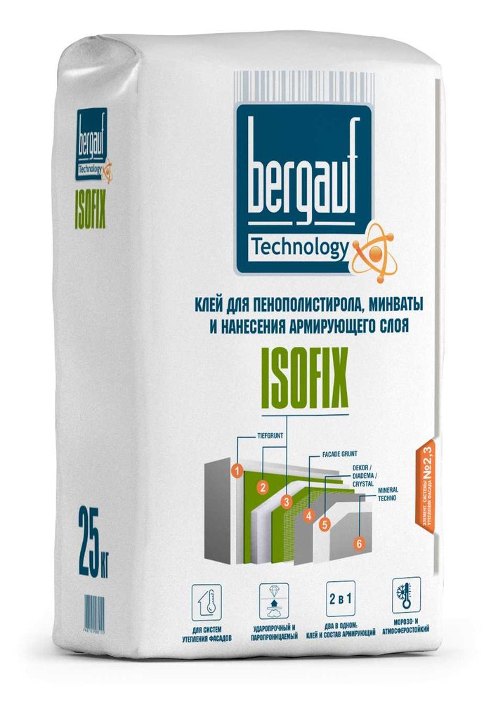 Клей для пенополистирола, минваты и нанесения армирующего слоя Bergauf Isofix 25 кг 10647