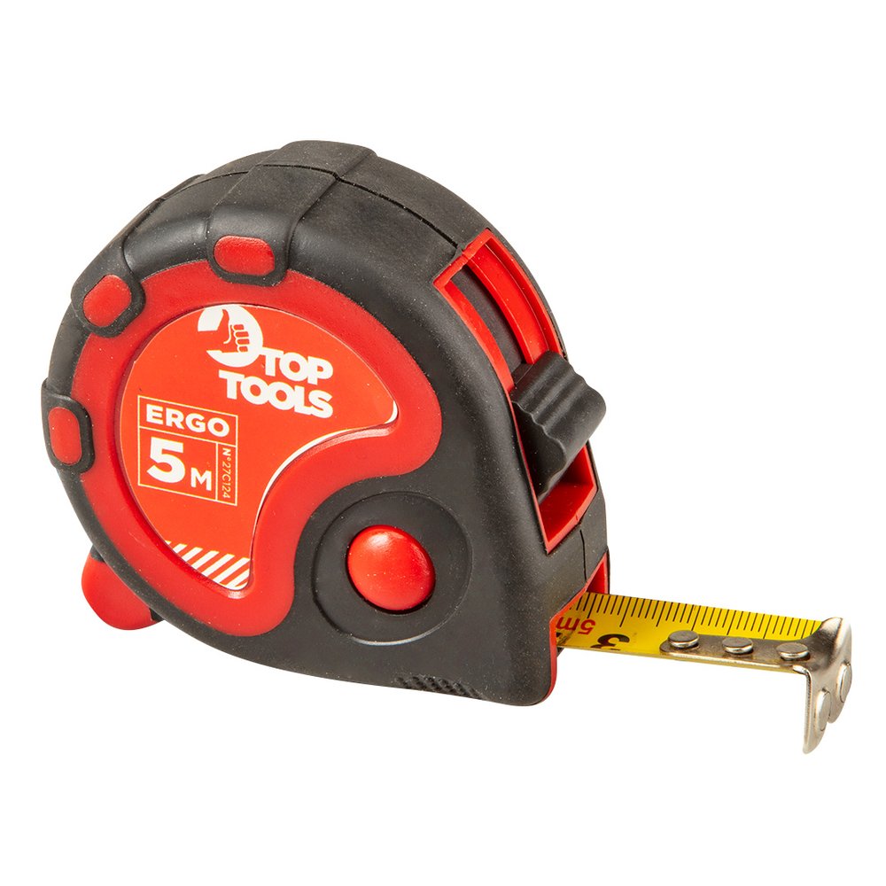 Рулетка Top Tools стальная лента с магнитом кнопкой паузы 5 м x 19 мм 27C124