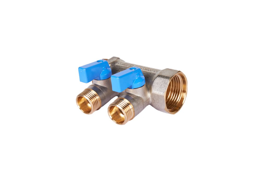 Коллектор с шаровыми кранами STOUT Smb 6211 341202 3/4', 2 отвода 1/2', синие ручки RG0091AACQMGBP