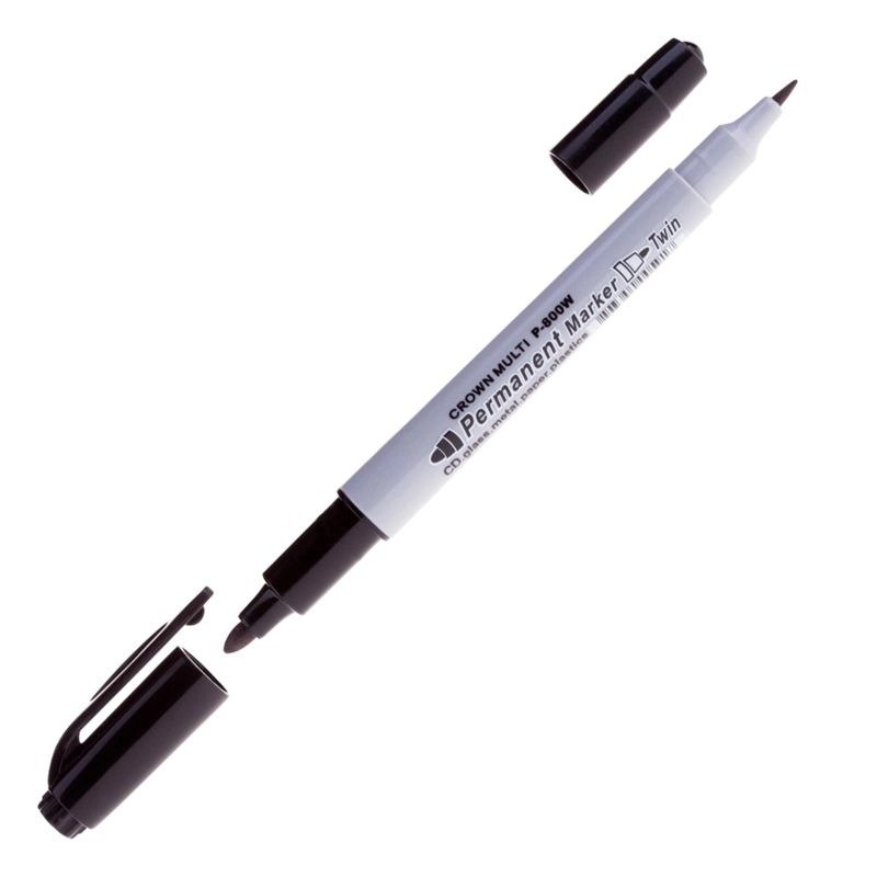 Маркер перманентный двухсторонний Crown 'Multi Marker Twin' черный, пулевидный, 2мм/1мм, 12 шт. P-800W